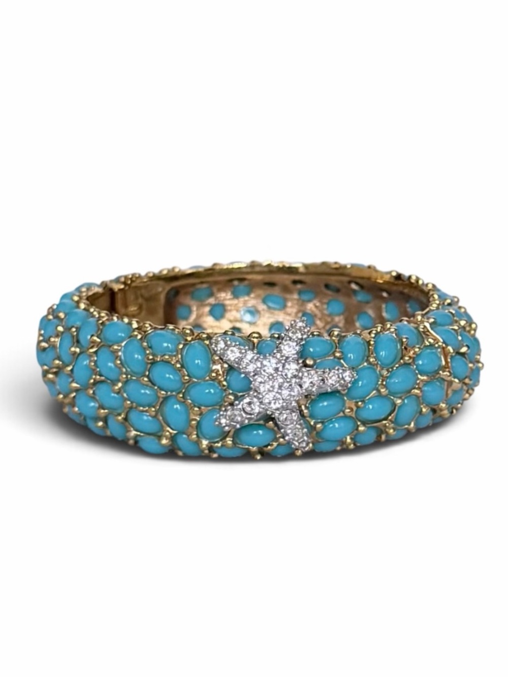 Kenneth J Lane Gold Turquoise Starfish Neptune Clamper Bangle Bracelet Full Set